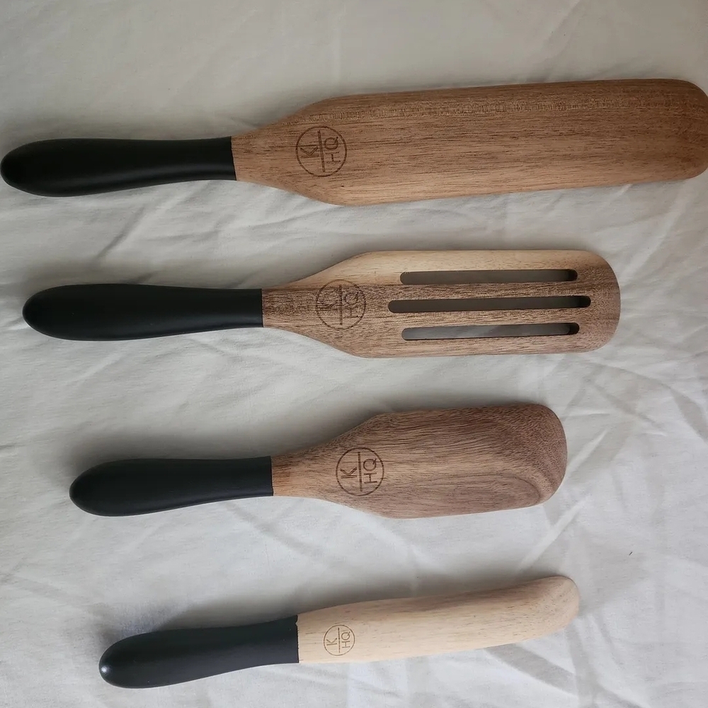 Acacia Wooden Cooking Utensil Set with Black Handles